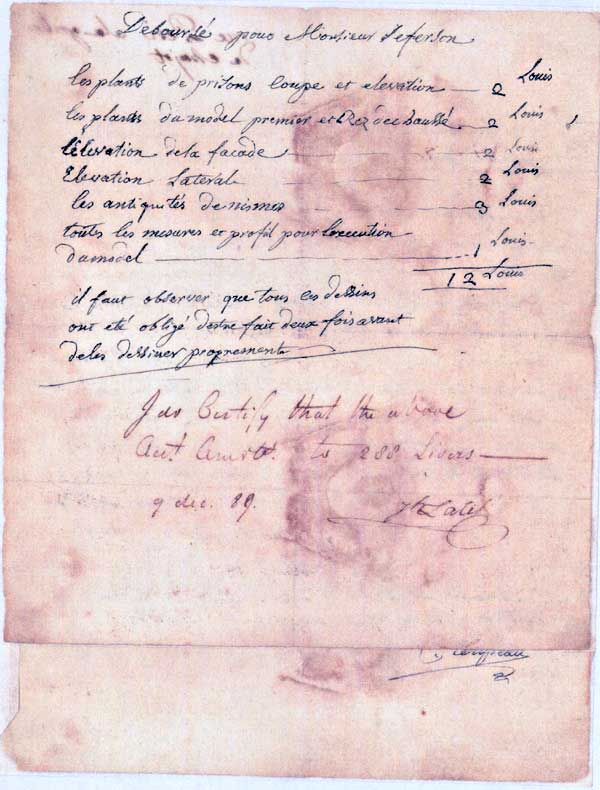 Invoice, Cl&eacute;risseau to Thomas Jefferson