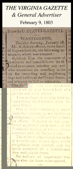 The Virginia Gazette and General Advertiser Feburar 9, 1803