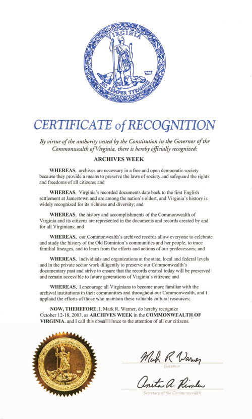 Governor’s Certificate