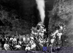 Roanoke Booster Club posing in and on train engine